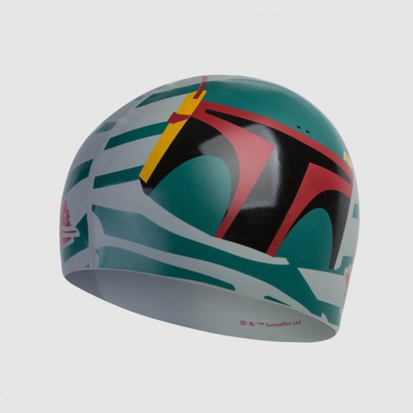 Шапочка Speedo BOBA FETT SLOGAN PRT CAP AU GREY/GREEN