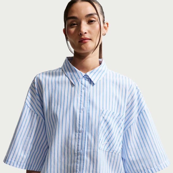 Женская рубашка NIKE W NSW OFFLN WVN PPLN STRP SS
