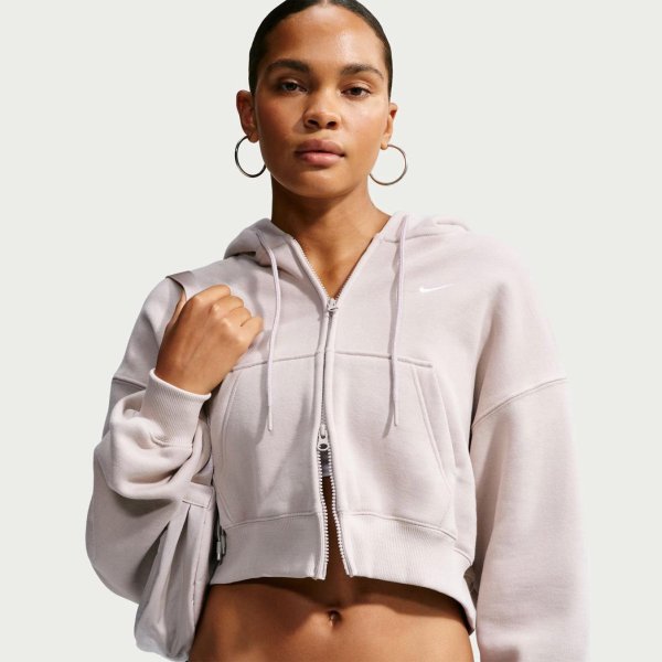 Жіноча толстовка NIKE W NK STUDIO FLEECE MEDIUM WEIGHT OVERSIZED CROPPED FULL-ZIP HOODIE «Cream»