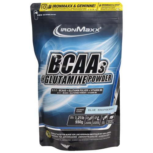 Амінокислота IronMaxx BCAAs + Glutamine Powder - 550 г (пакет) - блакитна малина