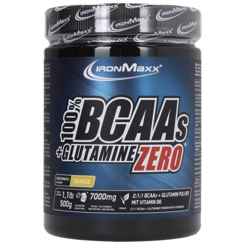 Аминокислота IronMaxx 100% BCAAs + Glutamine Zero - 500 г (банка) - Манго