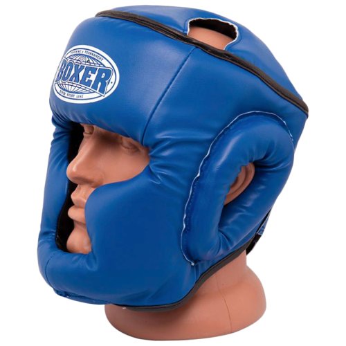 Шлем тренировочный каратэ BOXER Элит L кожа 1,0-1,2 мм синий