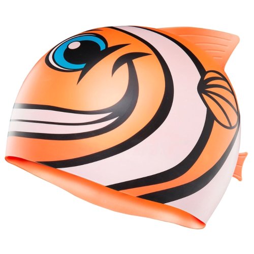 Шапочка для плавания  TYR CharacTYRS Happy Fish Silicone Kids’ Swim Cap, Orange (810)