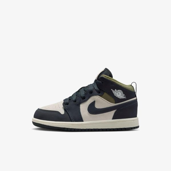 Дитячі кросівки JORDAN 1 MID SE OFF NOIR / MEDIUM OLIVE (PS)
