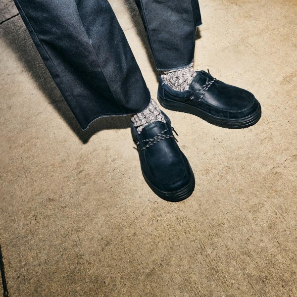 Мужские клоги HEYDUDE REV TUMBLED LEATHER BLK/BLK